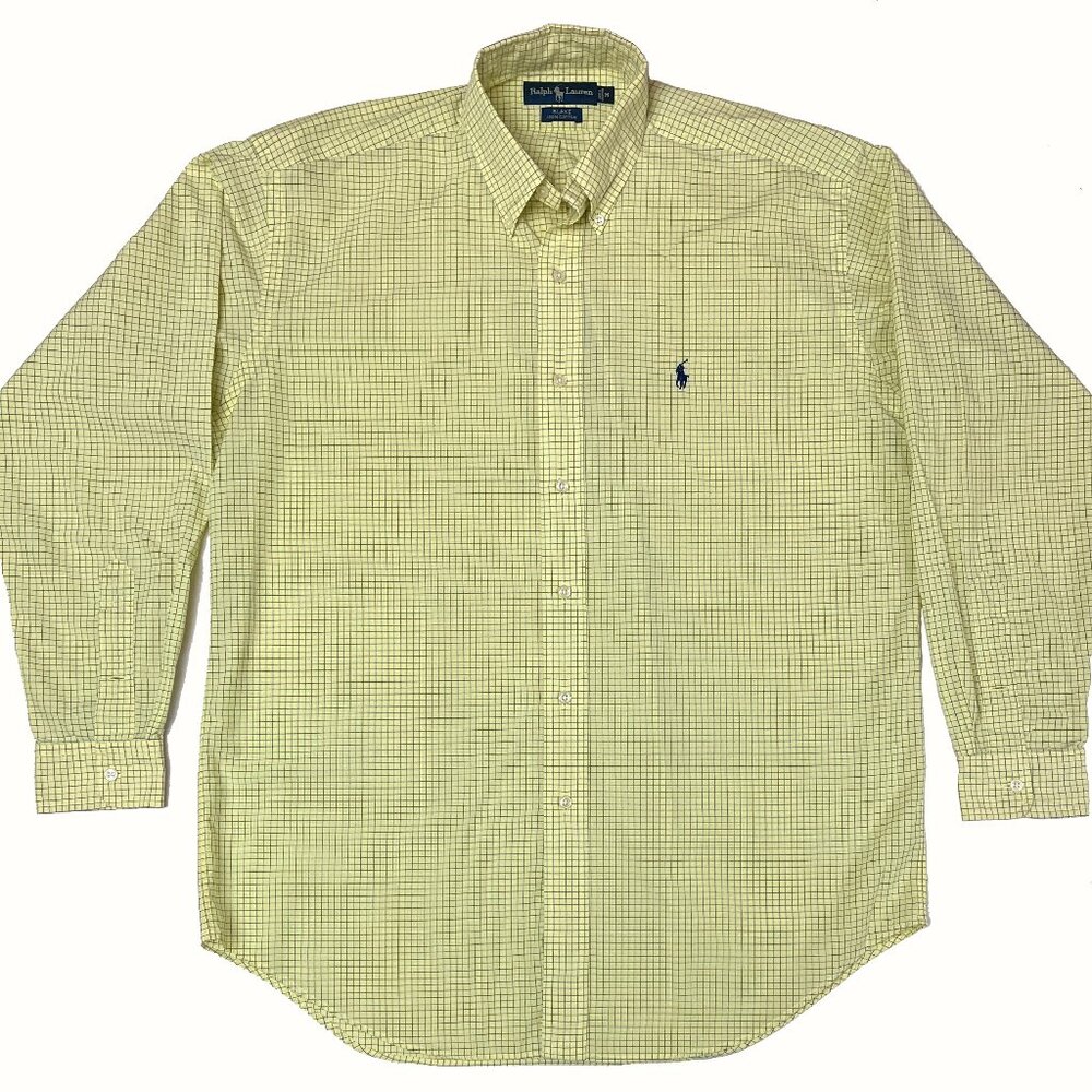 Polo Ralph Lauren Blake Men's Med Long Sleeve Dress Shirt Yellow Check Blue Pony
